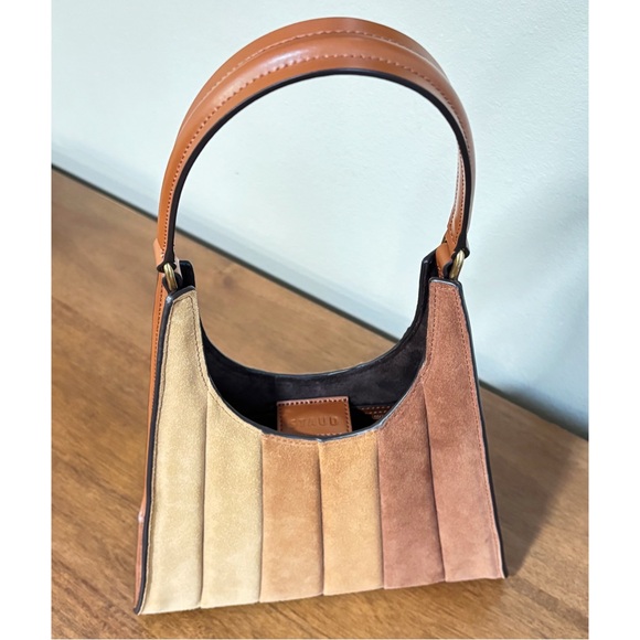 STAUD Two-Tone Suede Panel Shoulder Bag in Tan and Brown - Picture 8 of 10